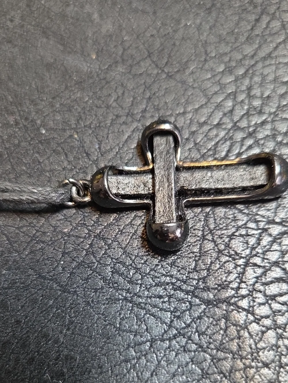G By Guess Black Cord And Beads Necklace With Black Cross And Leather Insert